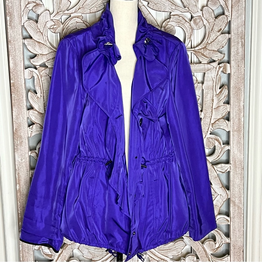 EUC Chaus Purple Ruffled Drawstring Water Resistant Jacket Sz L